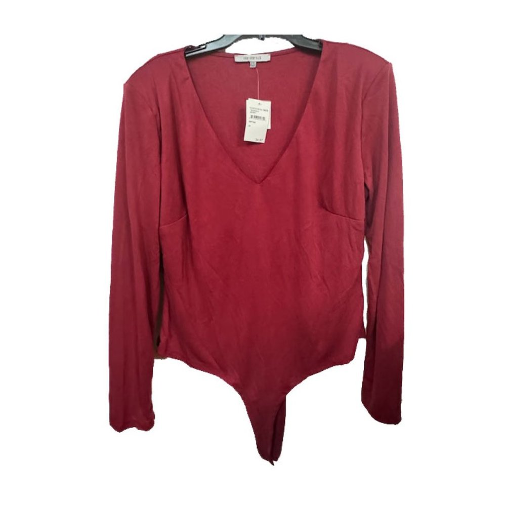 One One Six Plus Size Shoulder Pad Bodysuit - CHERRY -